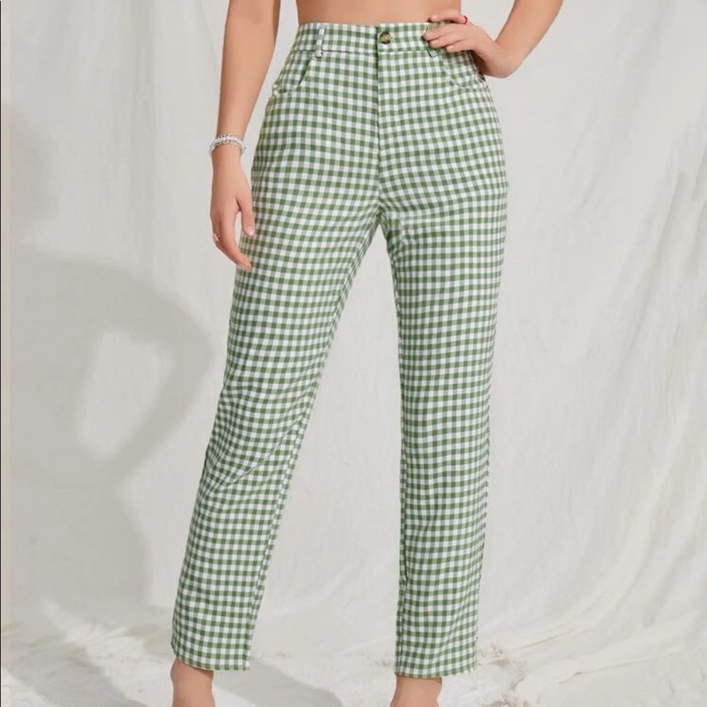 Shein Green & white gingham pants